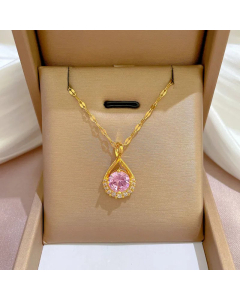 Fashion Water Droplets Plating Inlay Zircon Pendant Stainless Steel Necklace Colorza