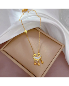 Fashion Plating Inlay Shell Longevity Lock Tassel Titanium Steel Necklace Colorza
