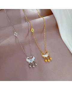 Fashion Plating Inlay Shell Longevity Lock Tassel Titanium Steel Necklace Colorza