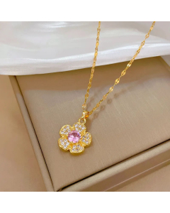 Elegant Flower Plating Inlay Rhinestones Pendant Stainless Steel  Necklace Colorza