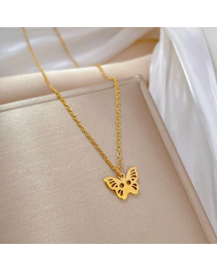 Fashion Hollow Out Butterfly Titanium Steel Plating Pendant Necklace Colorza
