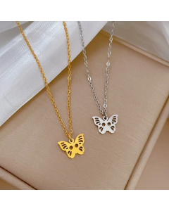 Fashion Hollow Out Butterfly Titanium Steel Plating Pendant Necklace Colorza
