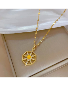 Fashion Star Plating Inlay Rhinestones Pendant Stainless Steel Necklace Colorza
