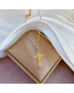 Ethnic Style Cross Plating Inlay RhinestonesTitanium Steel Pendant Necklace Colorza