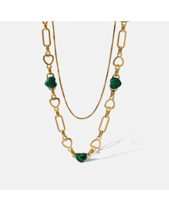 Fashion Heart Shape Plating Natural Stone Stainless Steel Layered Necklaces Colorza
