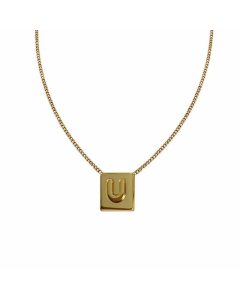 Casual Letter Square Pendent Titanium Steel Necklace Colorza