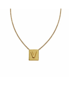 Casual Letter Square Pendent Titanium Steel Necklace Colorza