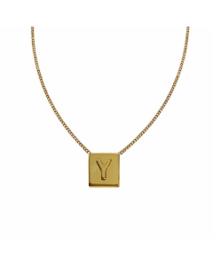 Casual Letter Square Pendent Titanium Steel Necklace Colorza