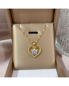 Classic Heart Shape Inlay Zircon Pendant Titanium Steel  Necklace Colorza 
