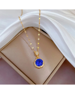 French Style Inlay Zircon Round Titanium Steel Plating Pendant Necklace Colorza