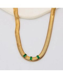 Retro Plating Snake Chain Inlay Zircon Square Stainless Steel Necklace Colorza
