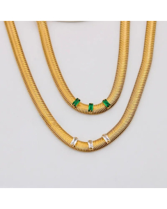 Retro Plating Snake Chain Inlay Zircon Square Stainless Steel Necklace Colorza