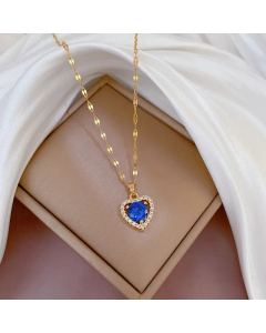 Hollow Out Heart Shape Plating Inlay Zircon Pendant Titanium Steel Necklace Colorza