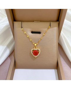 Hollow Out Heart Shape Plating Inlay Zircon Pendant Titanium Steel Necklace Colorza