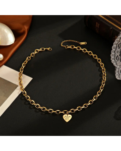 Fashion Plating Letter Heart Shape Pendent Stainless Steel Necklace