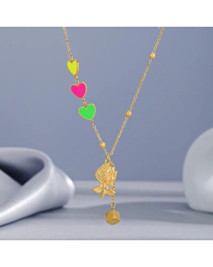 Fashion Gold Plated Heart Shape Flower Stainless Steel Pendant Necklace Colorza