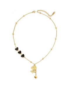 Enamel Gold Plated Heart Shape Flower Stainless Steel Pendant Necklace Colorza