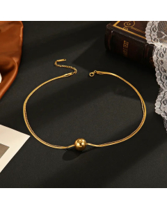 Retro Gold Plated Ball Solid Color Titanium Steel Necklace Colorza