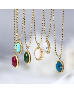 Fashion Inlay Turquoise Opal Water Droplets Titanium Steel Pendant Necklace Colorza