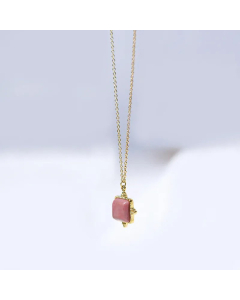 Retro Inlay Natural Stone Semicircle Square Titanium Steel Pendant Necklace Colorza