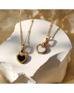 Classic Double-Sided Heart Shape Stainless Steel Plating Inlay Shell Pendant Necklace Colorza