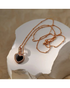 Classic Double-Sided Heart Shape Stainless Steel Plating Inlay Shell Pendant Necklace Colorza