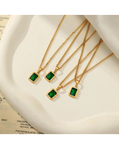 Retro Square Inlay Zircon Pendant Titanium Steel Necklace