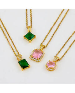 Fashion Inlay Zircon Square Stainless Steel Plating Pendant Necklace Colorza 