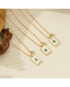 Fashion Inlay Rhinestones Shell Square Stainless Steel Necklace Colorza