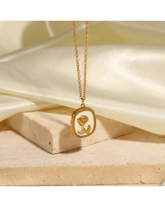 Fashion Plating Square Rose Pendant Stainless Steel Necklace Colorza