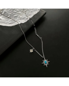 Retro Geometric Inlay Turquoise Titanium Steel Plating Pendant Necklace Colorza