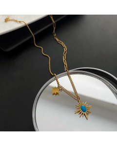 Retro Geometric Inlay Turquoise Titanium Steel Plating Pendant Necklace Colorza
