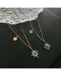 Retro Geometric Inlay Turquoise Titanium Steel Plating Pendant Necklace Colorza