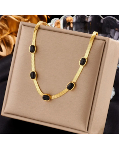 Basic Gold Plated Artificial Gemstones Square Titanium SteelNecklace Colorza