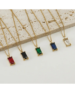 Classic Inlay Zircon Square Pendant Titanium Steel Plating Necklace Colorza 