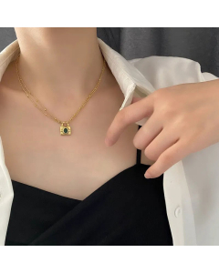 Fashion Titanium Steel Lock Head Double Layer Necklace Gold Colorza
