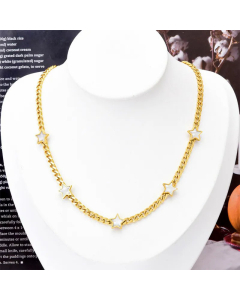 Fashion Inlay Shell Four-Leaf Clover Star Titanium Steel Necklace Colorza