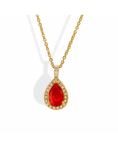 Fashion Plating Inlay Zircon Water Droplets Stainless Steel Pendant Necklace Colorza
