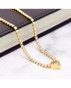 Luxurious Inlay Zircon Heart Shape Titanium Steel Pendant Necklace Colorza 