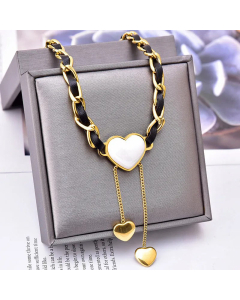Fashion Heart Shape Inlay Artificial Pearls Titanium Steel Pendant Necklace Colorza