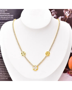 Temperament Inlay Shell Zircon Four Leaf Clover Titanium Steel Pendant Necklace Colorza