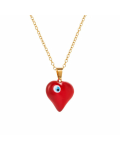 Classic Style Enamel Devil's Eye Heart Shape Titanium Steel Pendant Necklace Colorza