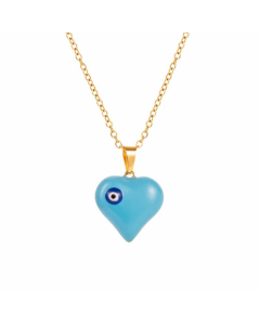 Classic Style Enamel Devil's Eye Heart Shape Titanium Steel Pendant Necklace Colorza
