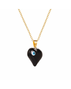 Classic Style Enamel Devil's Eye Heart Shape Titanium Steel Pendant Necklace Colorza
