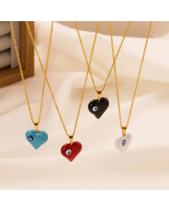 Classic Style Enamel Devil's Eye Heart Shape Titanium Steel Pendant Necklace Colorza