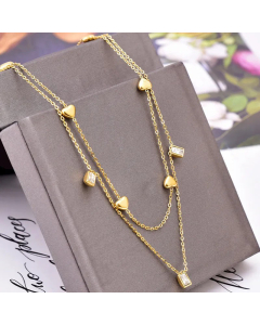Elegant Layered Heart Shape Titanium Steel Inlay Zircon Necklaces Colorza 