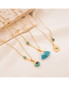 Vintage Style Plating Turquoise Pendant Geometric Stainless Steel Necklace Colorza