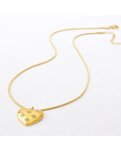 Fashion Inlay Zircon Heart Shape Titanium Steel Pendant Necklace Colorza 