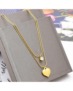 Fashion Double Layer Heart Shape Inlay Zircon Titanium Steel Necklace Colorza 