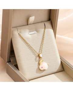 Cute Jade Hare Plating Inlay Artificial Gemstones Rhinestones Pendant Titanium Steel Necklace Colorza